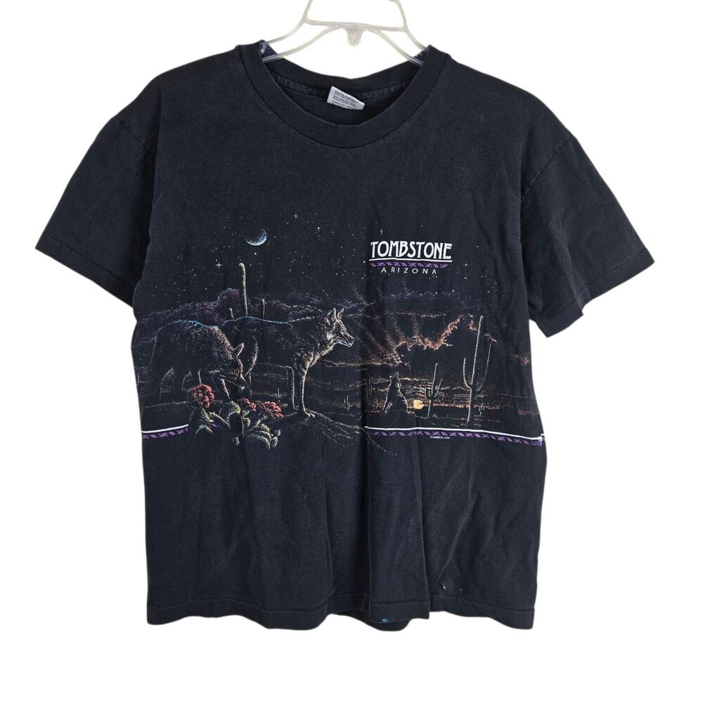 Vtg Tombstone Arizona T-Shirt Sz L Black Desert Coyotes 2-Sided Single Stitch